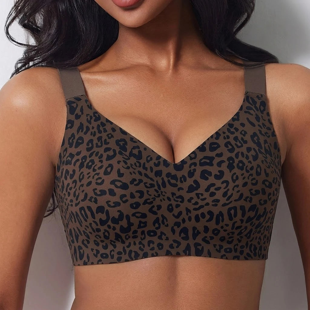 Leopard Jelly Bra Wireless Supportive Bras No Underwire Push Up Full Coverage Seamless Bralette Plus Size Underwear for Women