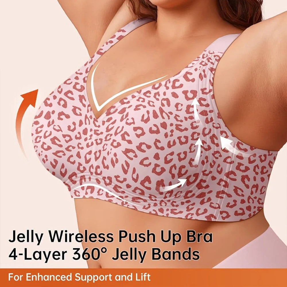 Leopard Jelly Bra Wireless Supportive Bras No Underwire Push Up Full Coverage Seamless Bralette Plus Size Underwear for Women